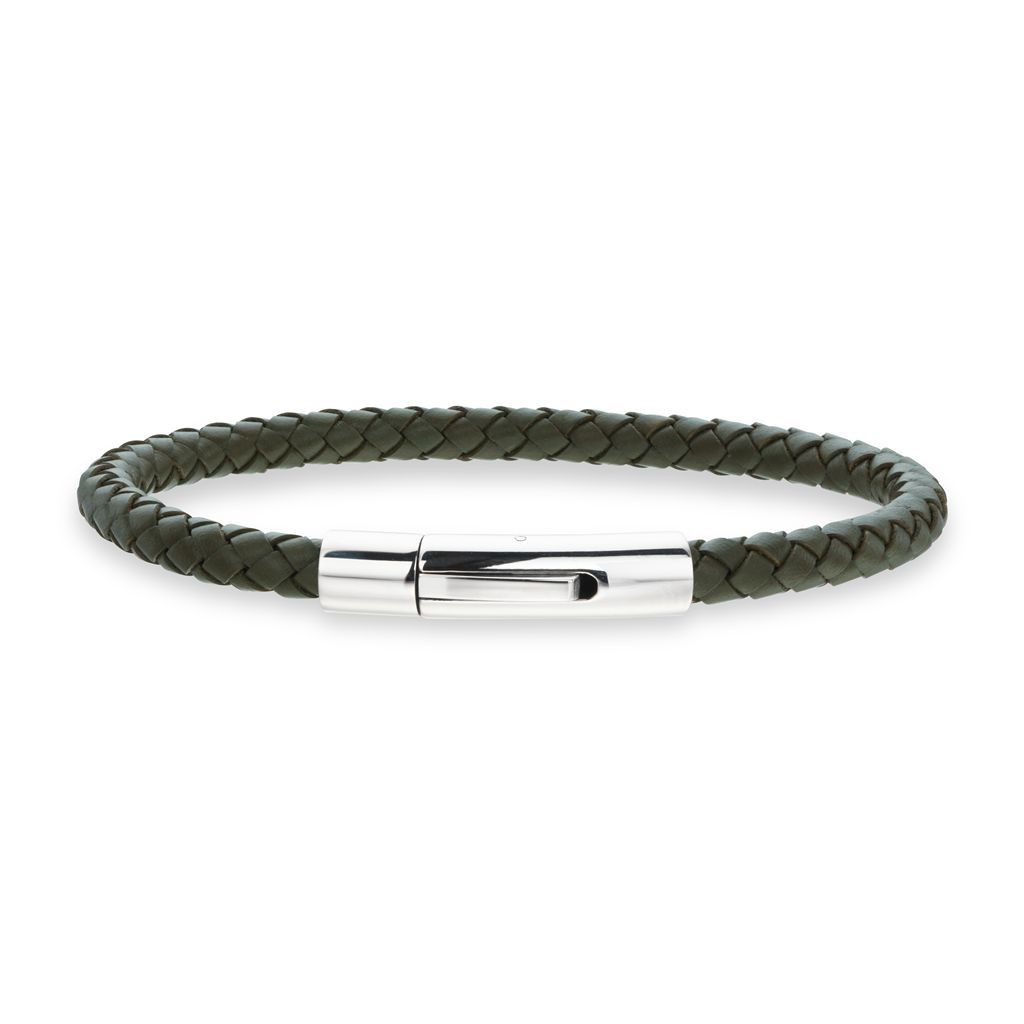 FORCE ARMBÅND GRØNT LÆDER M. STÅL LÅS 19 CM