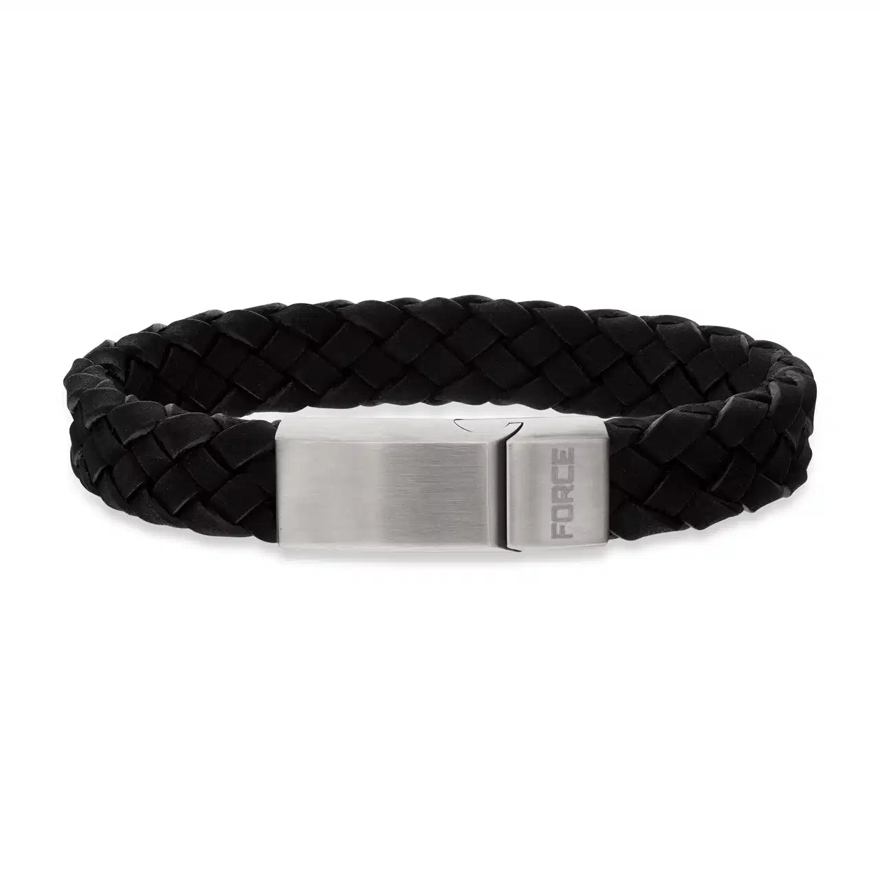 FORCE ARMBÅND SORT FLETTET LÆDER STÅL LÅS