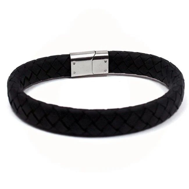 LÆDER ARMB. FLETTET 19 CM SORT