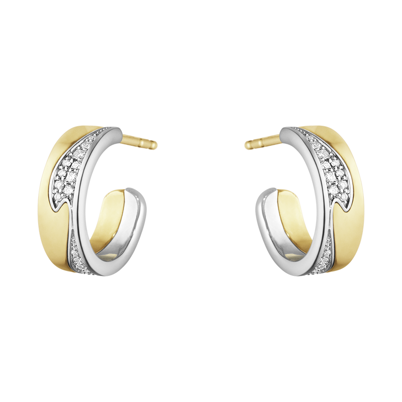 FUSION SMALL EARHOOP 1637A YG WG PAVÉ 0.18 CT
