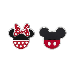 SØLV ØRESTIK MICKEY/MINNIE RØD