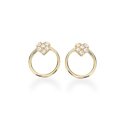 ØREPYNT CIRKEL M. HJERTE SYN. CUBIC ZIR.