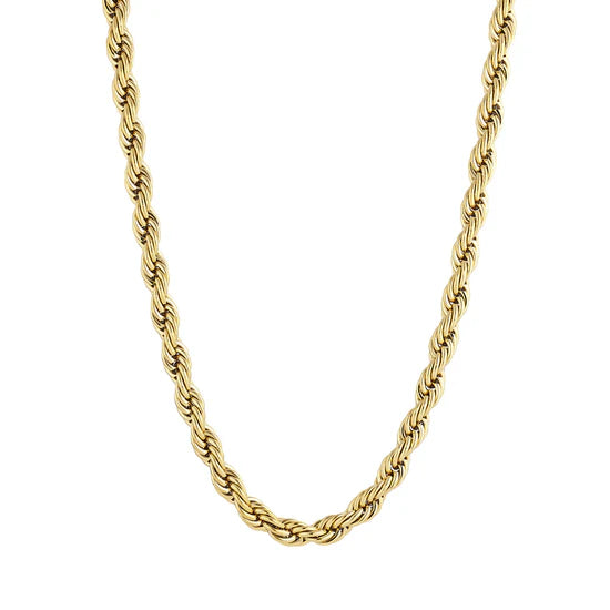 ROPE HALSKÆDE 6MM FORGYLDT RUSTFRIT STÅL 45+5 CM