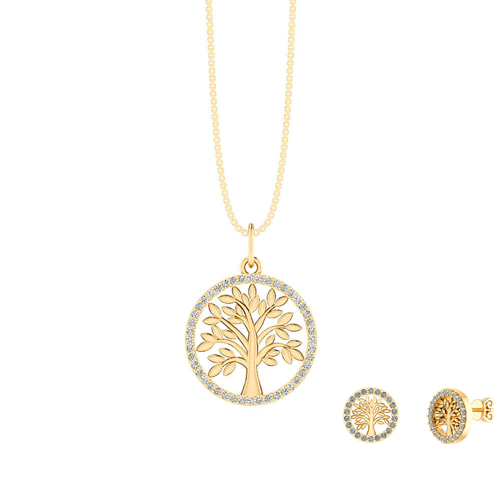 Smykkekæden Livets Træ Forgyldt Sølv Smykkesæt