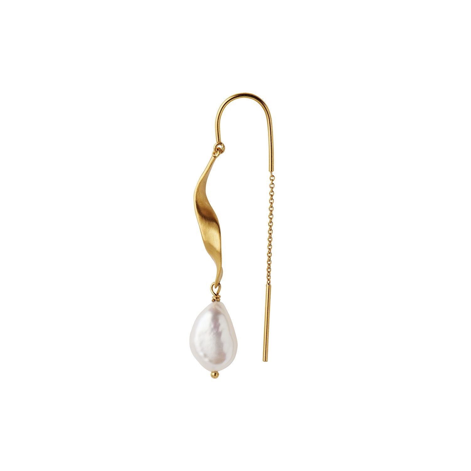 LONG TWISTED EARRING WITH BAROQUE PEARL - SINGLE