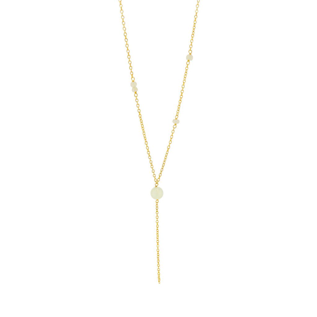 HALSKÆDE ANKER 46,5- 51,5 CM, FORGYLDT SØLV, Y-KÆDE M.LYS SERPENTIN VEDHÆNGET CA.6,5CM LANGT