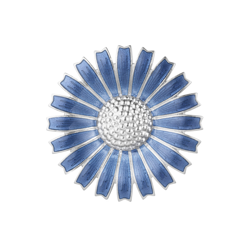 DAISY BROOCH SILVER RH BLUE ENAMEL 44 MM