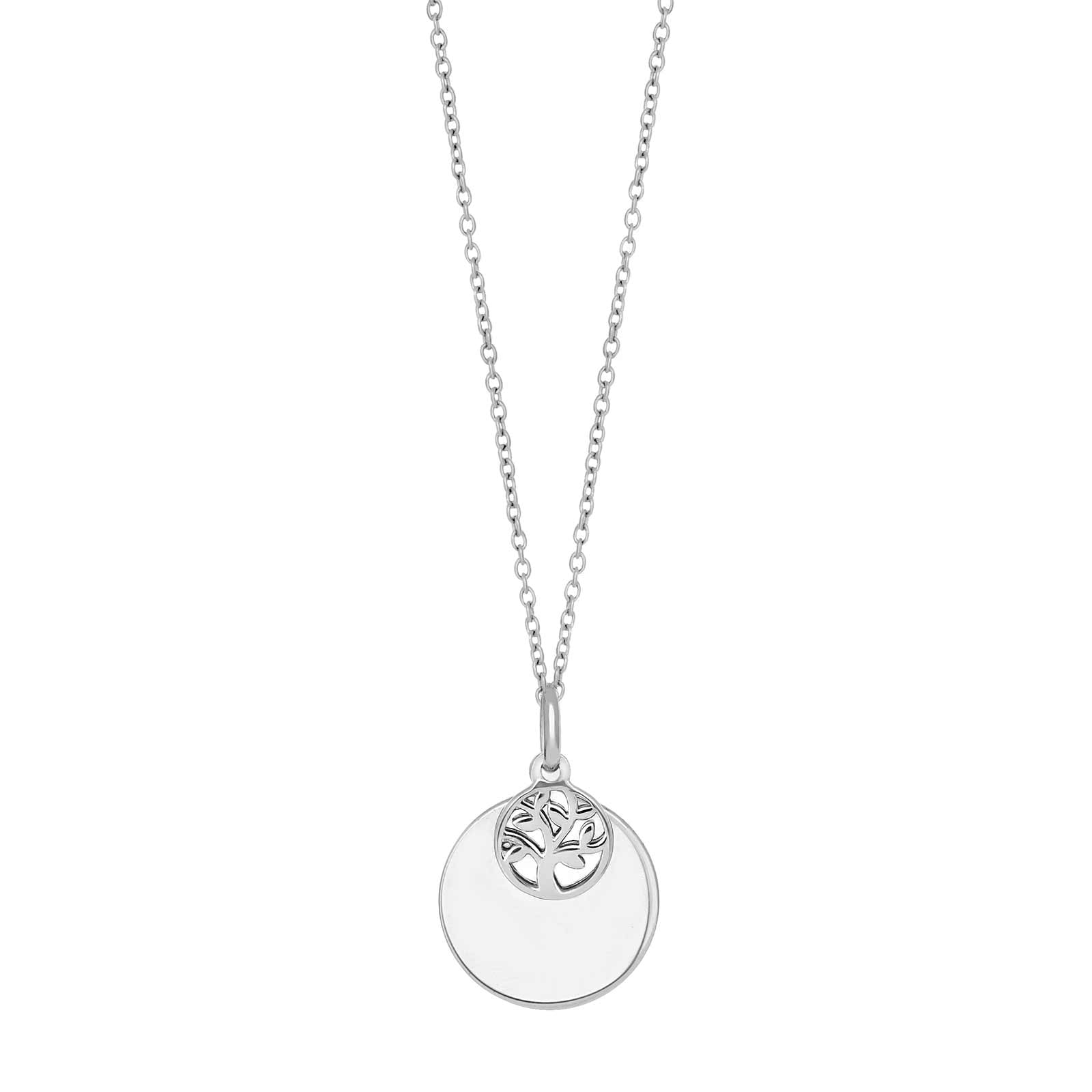 RHOD. SØLVVEDHÆNG PLADE/LIVETS TRÆ INKL. KÆDE