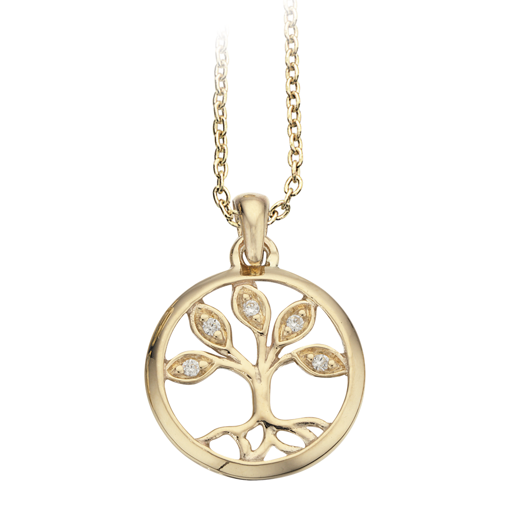 VEDHÆNG LIVETS TRÆ SYN.ZIR. 8 KT. M/ SØLVKÆDE