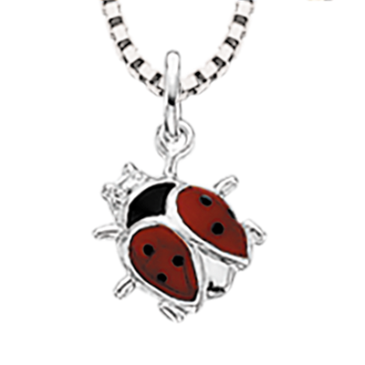 VEDHÆNG STOR MARIEHØNE SØLV M/KÆDE