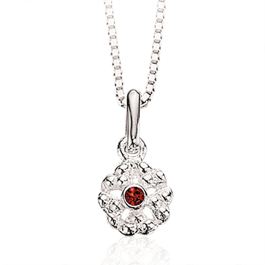 SØLV COLLIER M/CZ RØD BLOMST