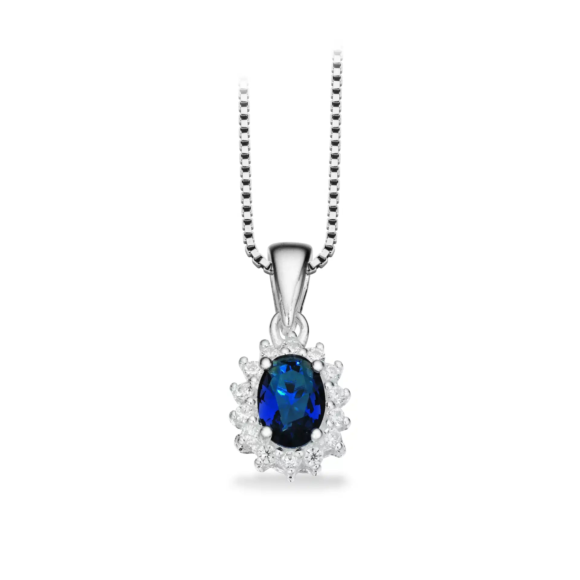 VEDHÆNG ROSET BLÅ SYN.ZIR. SØLV M/KÆDE