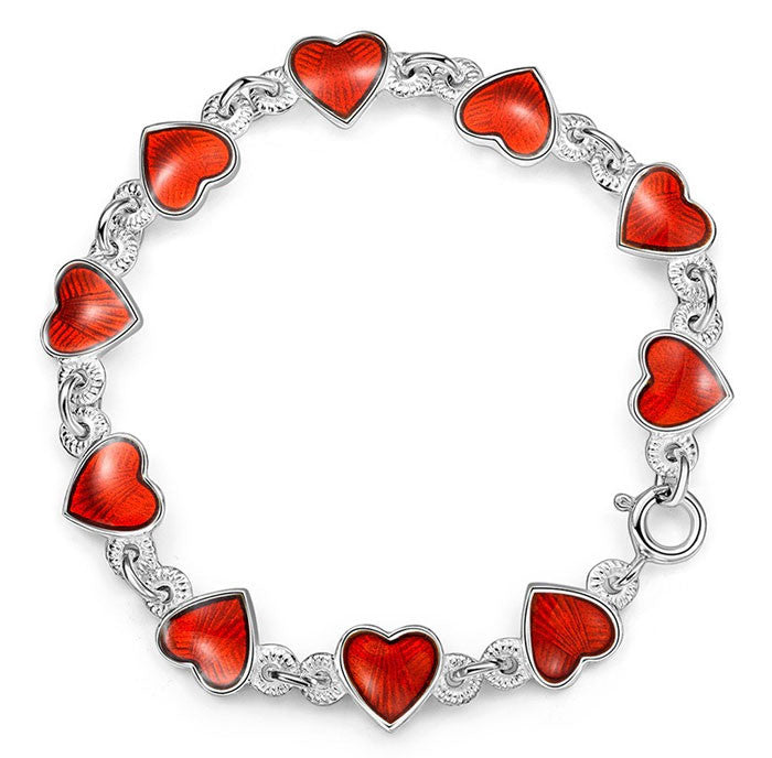 SØLV ARMBÅND HJERTE RØDT