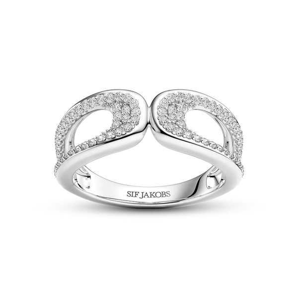 RING BORSA DUE PICCOLO - RHODINERET, MED HVIDE ZIRKONIA.