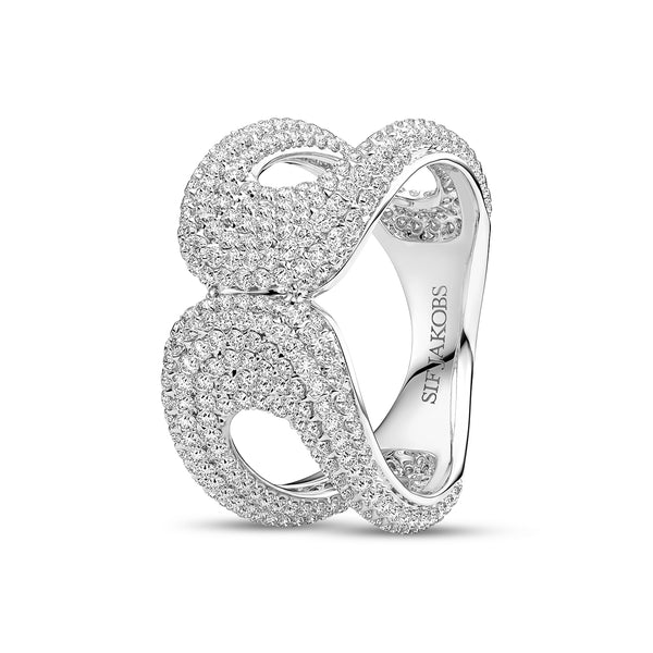 RING BORSA DUE GRANDE - RHODINERET, MED HVIDE ZIRKONIA.