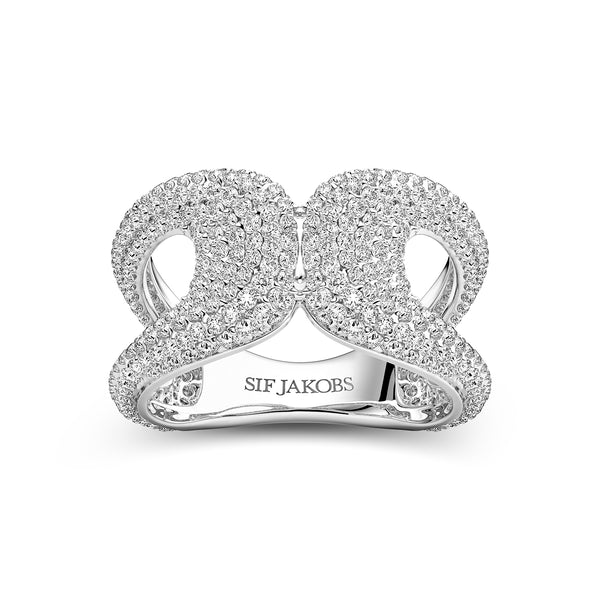 RING BORSA DUE GRANDE - RHODINERET, MED HVIDE ZIRKONIA.