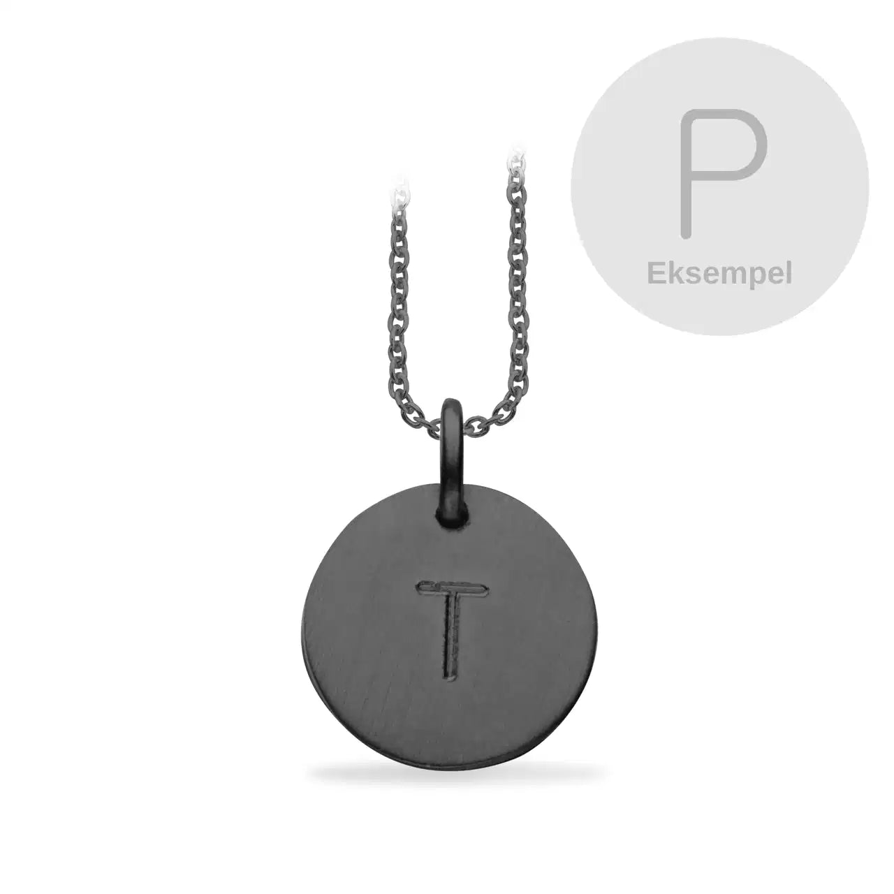 #TAGME RUND P 13 MM SØLV SORT RHO. M/KÆDE