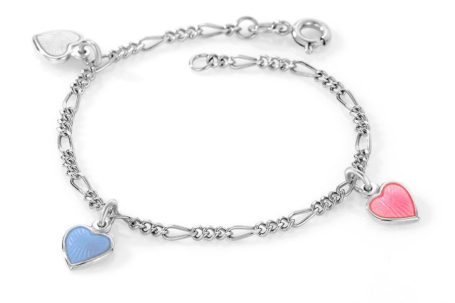 SØLV BARNEARMB.CHARMS HJERTER ROS/BLÅ/HV