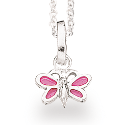 VEDHÆNG PINK SOMMERFUGL SØLV M/KÆDE