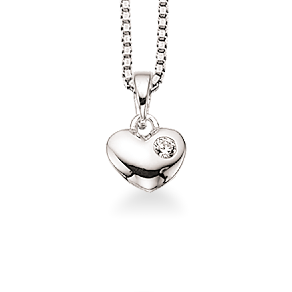 VEDHÆNG HJERTE SYN. CUBIC ZIR. SØLV M/KÆDE