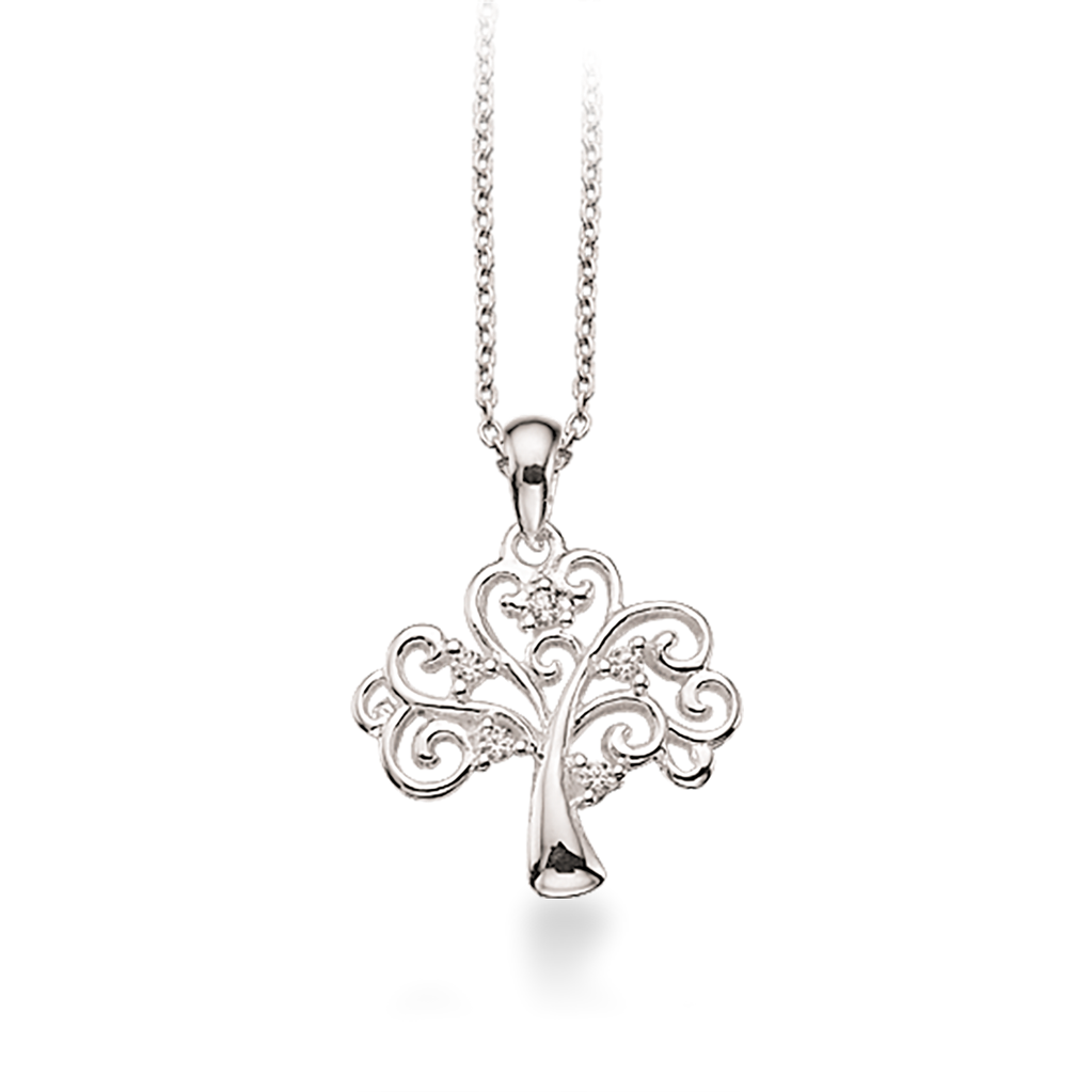 VEDHÆNG LIVETS TRÆ SYN. CUBIC ZIR. SØLV M/KÆDE