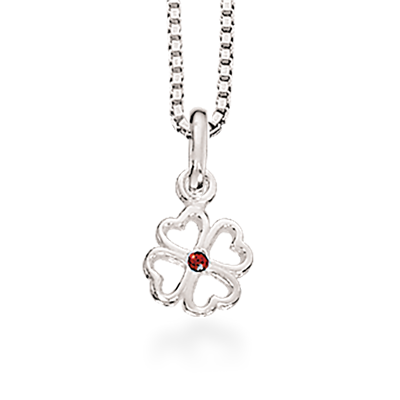 VEDHÆNG FIRKLØVER RØD SYN. CUBIC ZIR. SØLV M/KÆDE