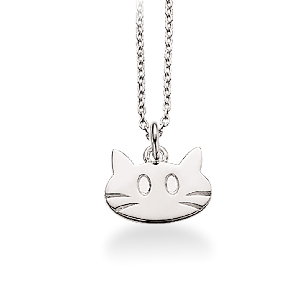 VEDHÆNG KATTEHOVED SØLV M/KÆDE