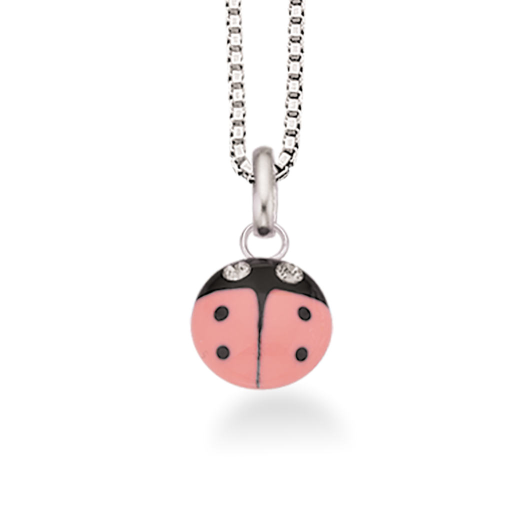 GIRLS VEDHÆNG LYSERØD MARIEHØNE SØLV M/KÆDE