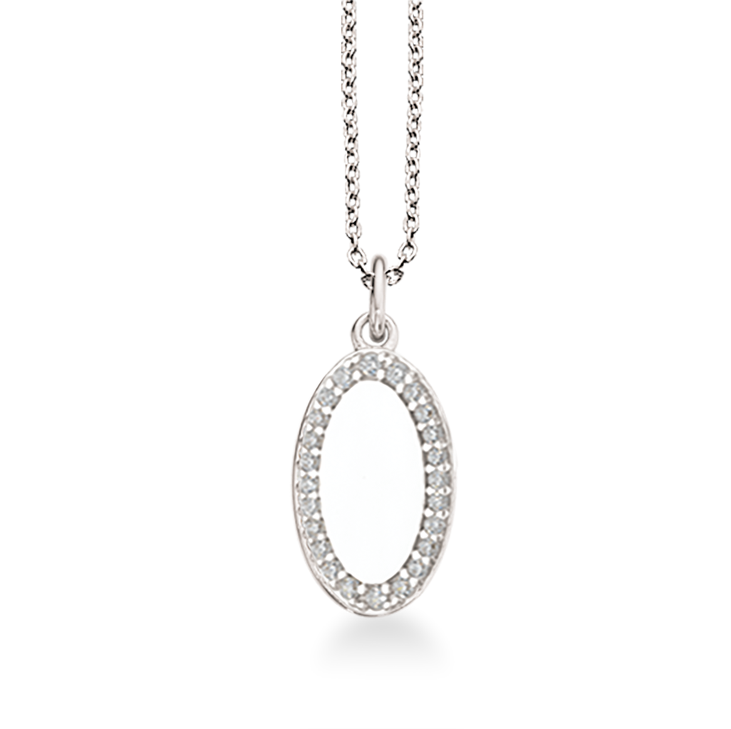 VEDHÆNG OVAL CUBIC ZIR. SØLV PT. M/KÆDE