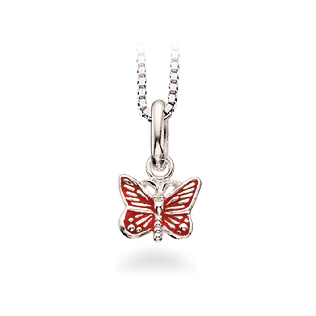 GIRLS VEDHÆNG RØD SOMMERFUGL SØLV M/KÆDE