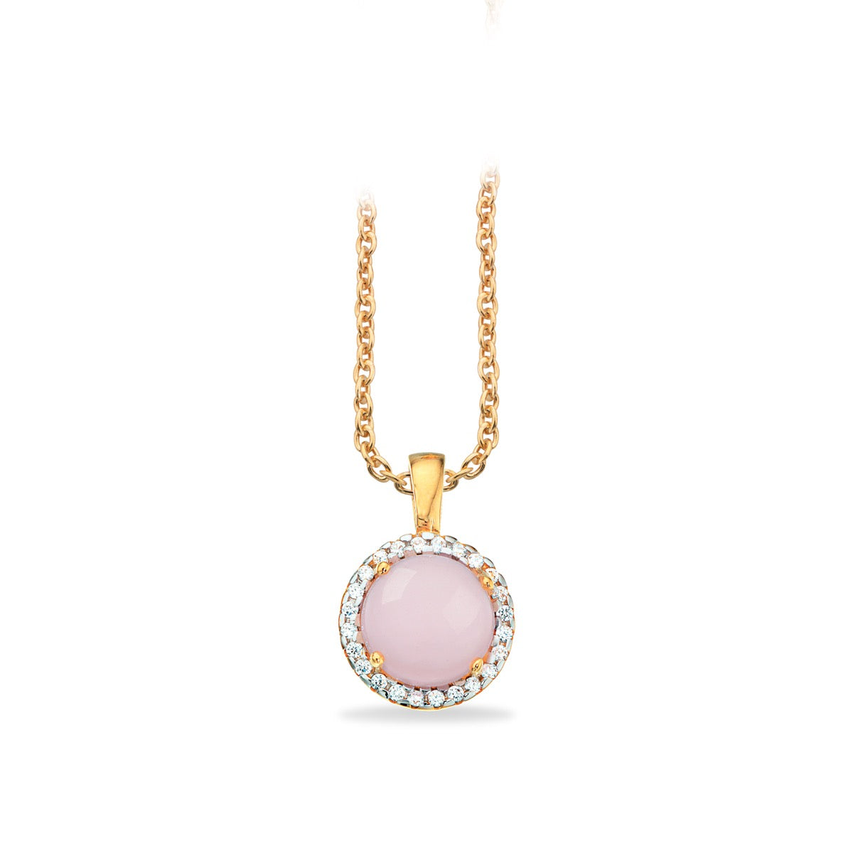 VEDHÆNG SYN.ROSA QUARTZ+CUBIC ZIR. SØLV FG.M/KÆDE