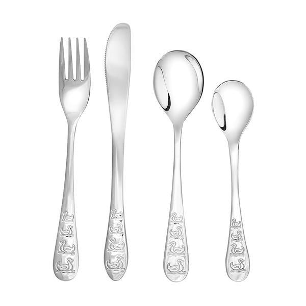 Børnebestik i rustfrit stål med ænder