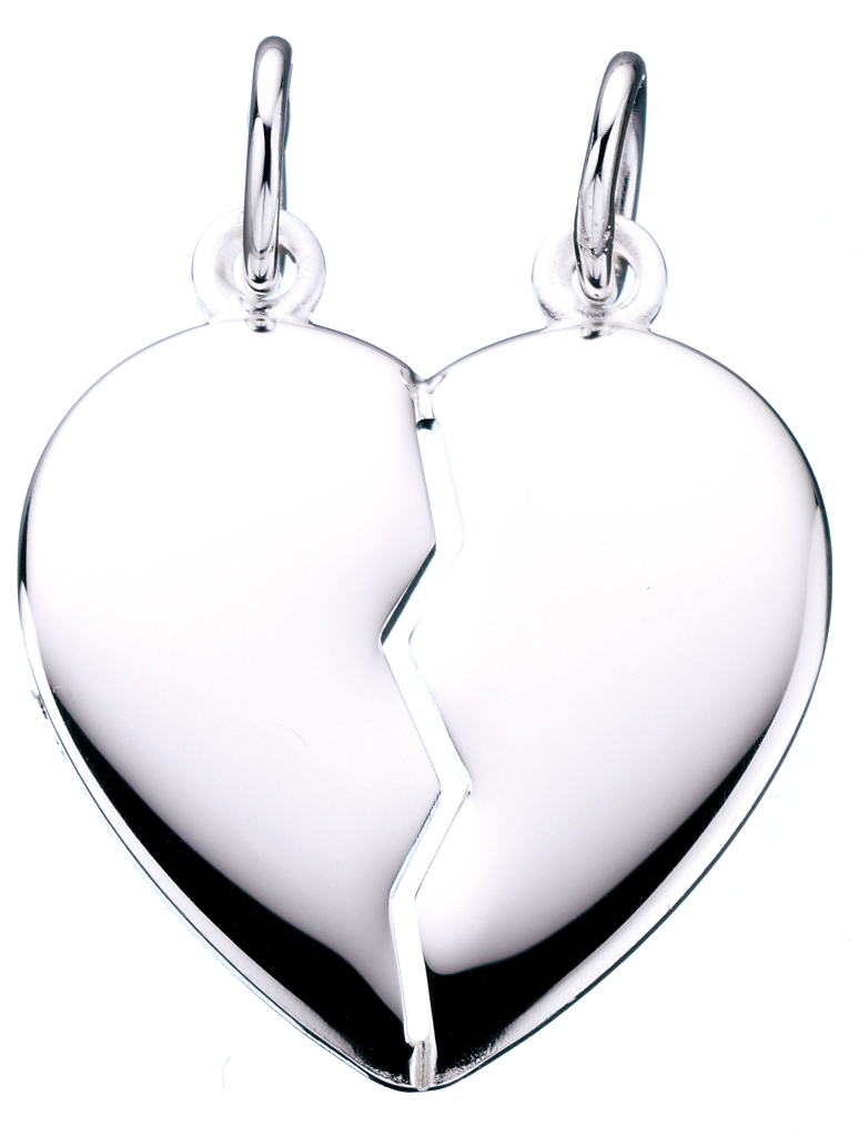 KNÆKHJERTE. HJERTE FOR 2 SØLV. ( 19 X 19 MM )