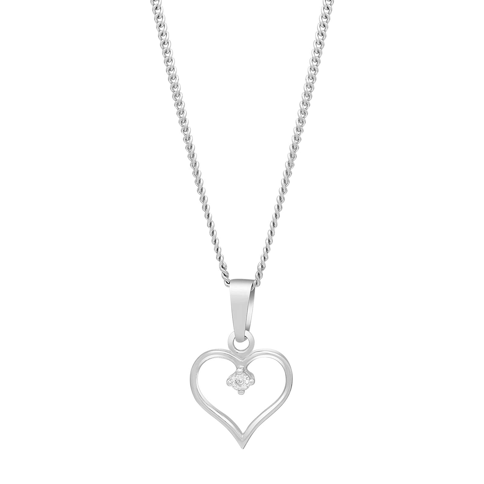 RHOD. SØLVVEDHÆNG HJERTE M/CZ INKL. KÆDE