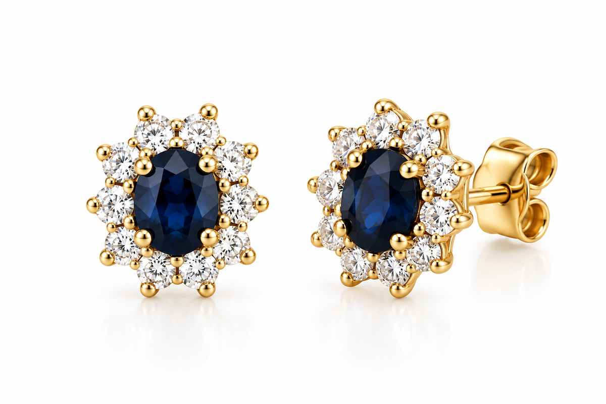 14KT.ØRESTIK 0,18 W.SI+SAFIR OVAL 3X4MM