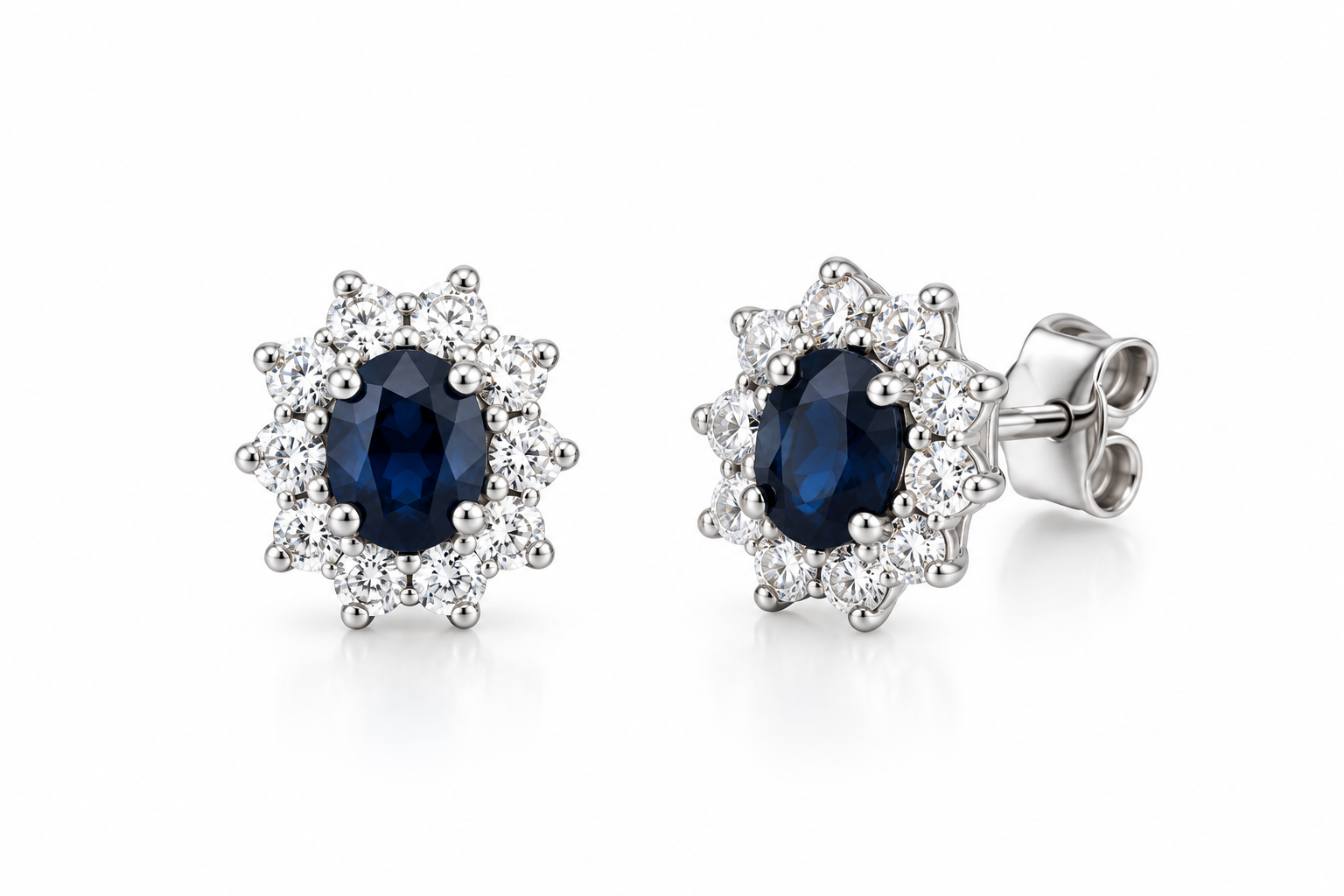 14KT.HV.ØRESTIK 0,18 W.SI+SAFIR OVAL 3X4MM