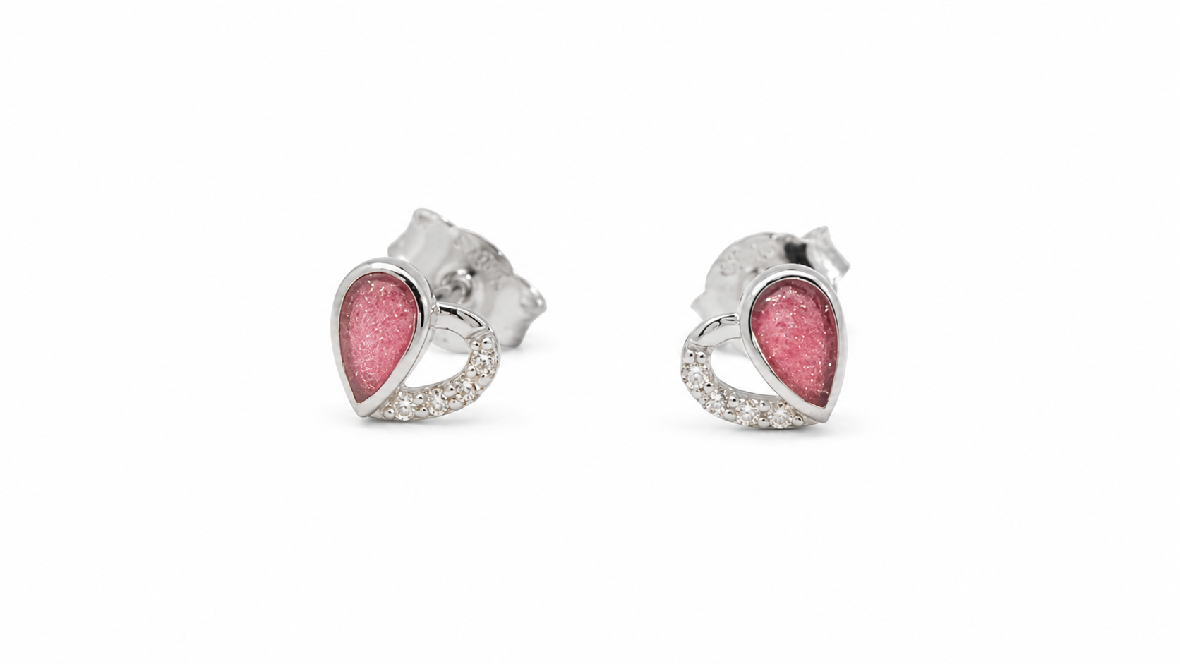 SØLV ØRERING HJERTE M.ZIR+PINK EMALJE
