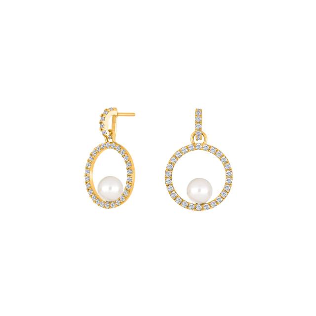 8KT. GULDØREHÆNGER M/FERSKVANDSPERLE OG CZ