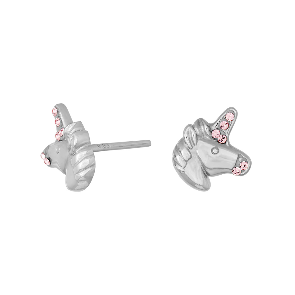 RHOD. SØLVØRESTIKKER ENHJØRNING HOVED M/PINK CZ