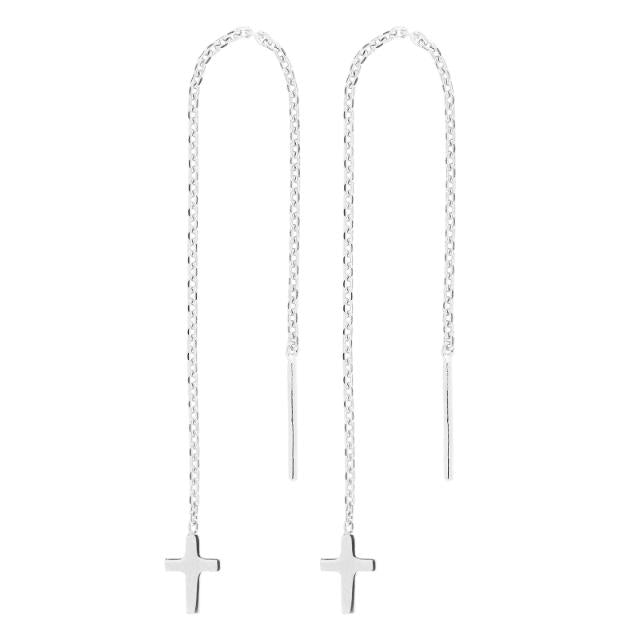 RHOD. SØLVØREKÆDE M/KORS