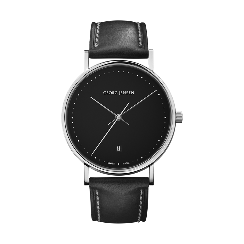 HK318 38MM 3H DATE QUARTZ, BLACK DIAL, BLACK CALF STRAP