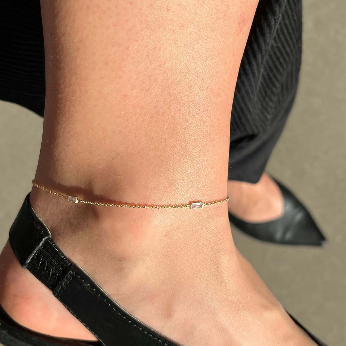 ANKELKÆDE BAGUETTE CUBIC ZIR. SØLV FG.