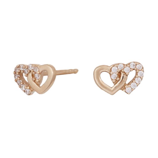 8KT. GULDØRESTIKKER DOBBELT HJERTE M/CZ