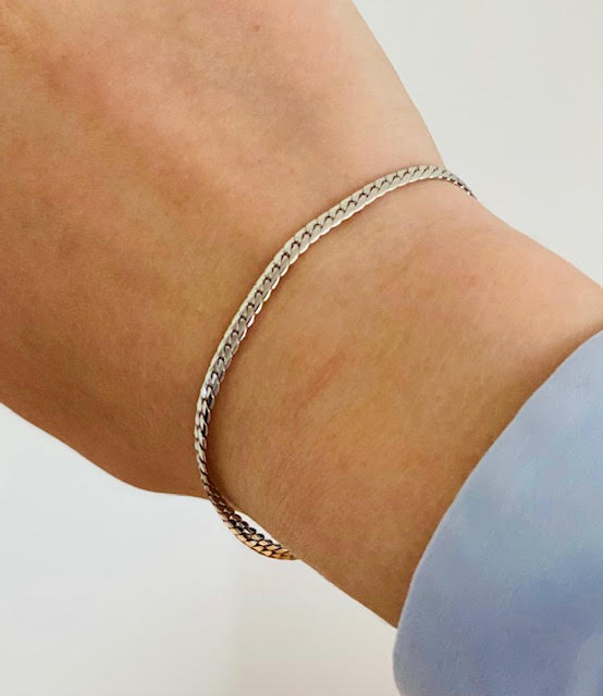 SØLV ARMBÅND KANTET KÆDE FLAD