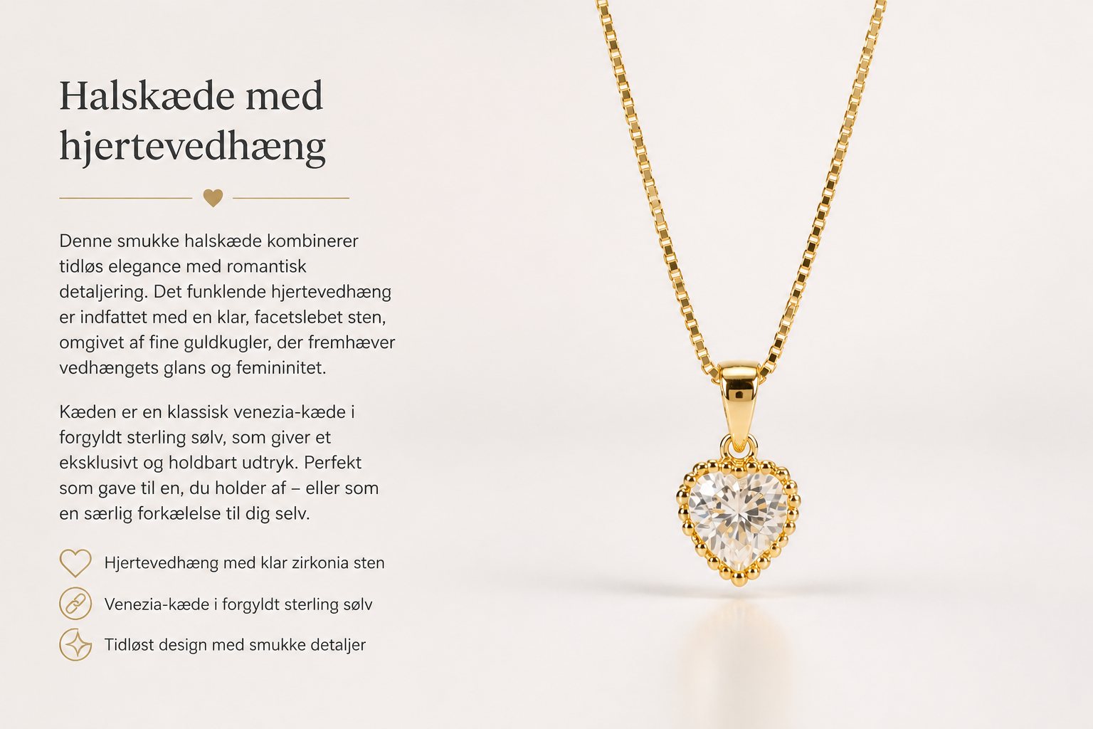SØLV/FG VEDH.HJERTE M.ZIR+KÆDE
