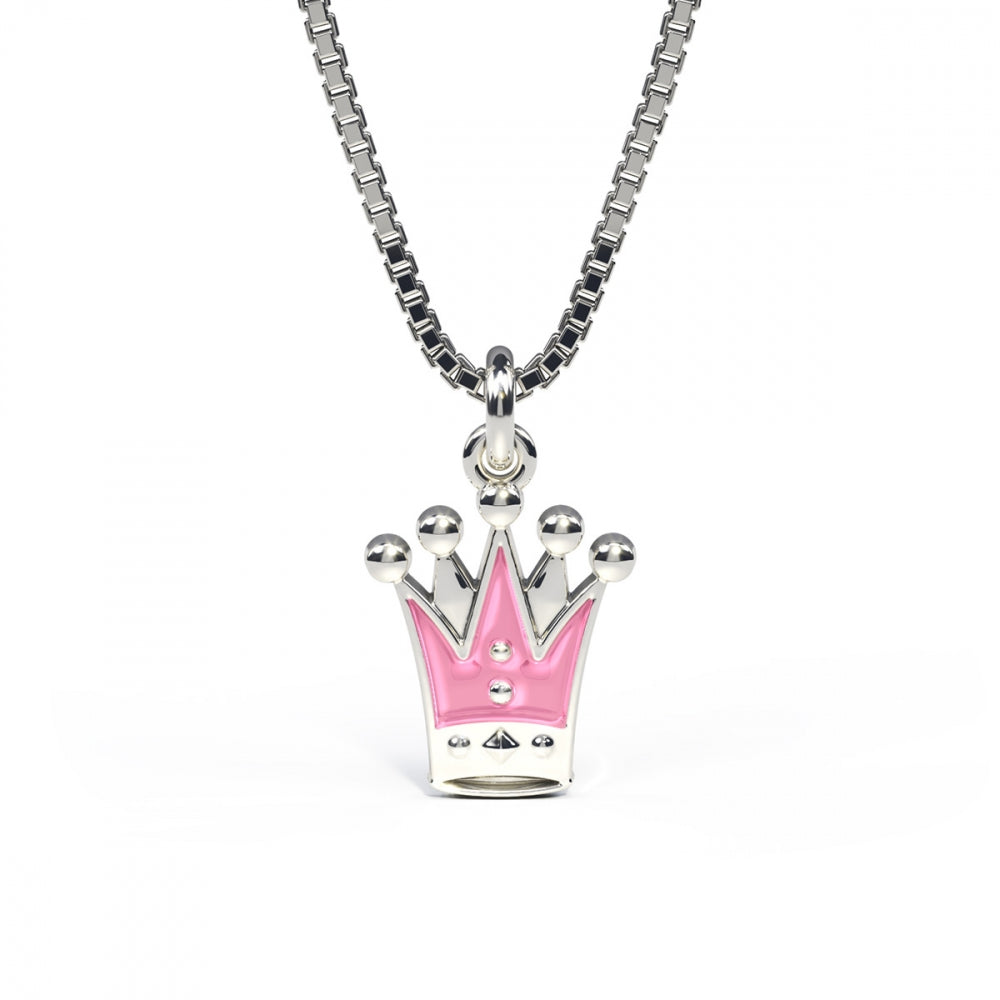 SØLV VEDH.LYSERØD PRINSESSEKRONE+KÆDE