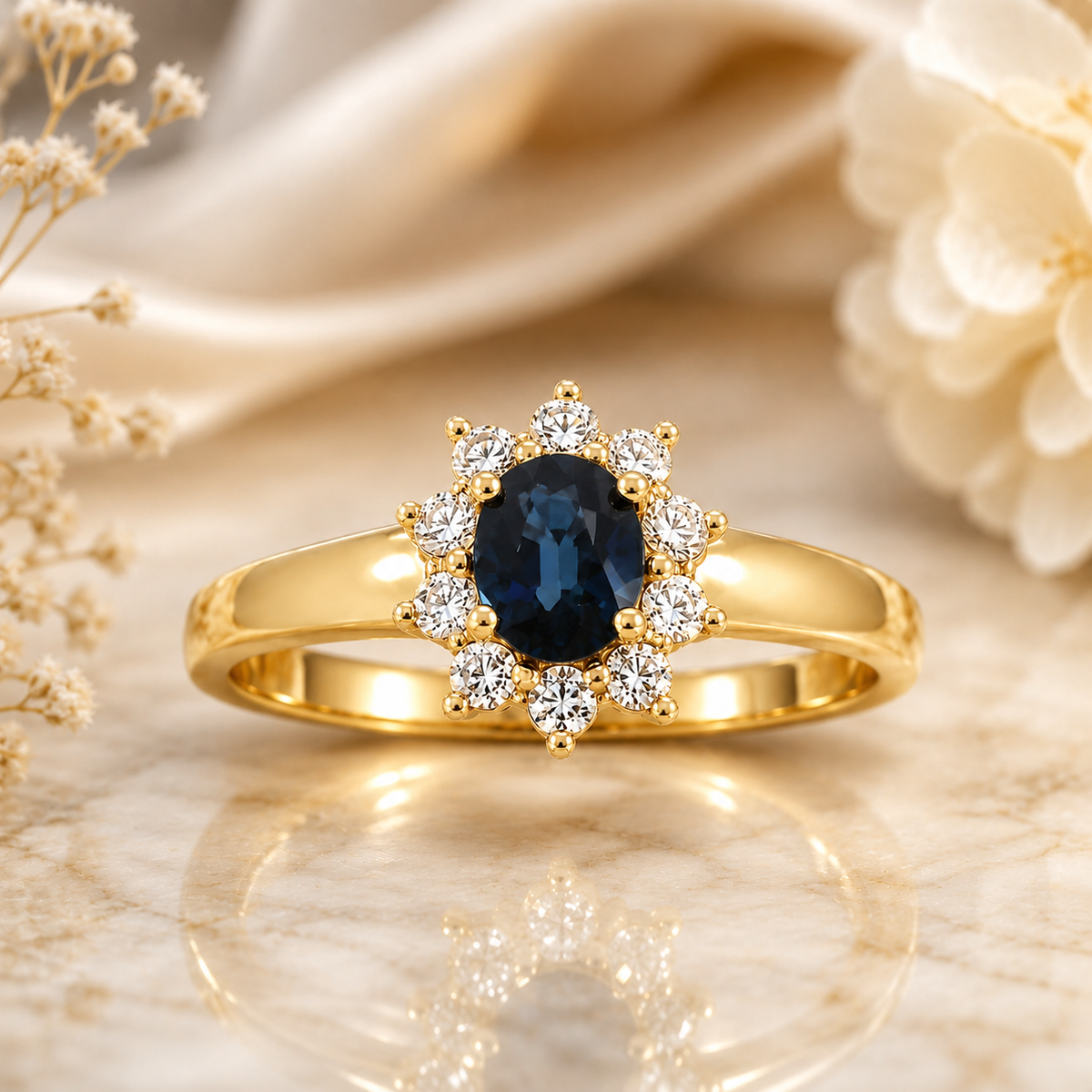 14KT.RING 0,14 W.SI+SAFIR OVAL 4X5MM