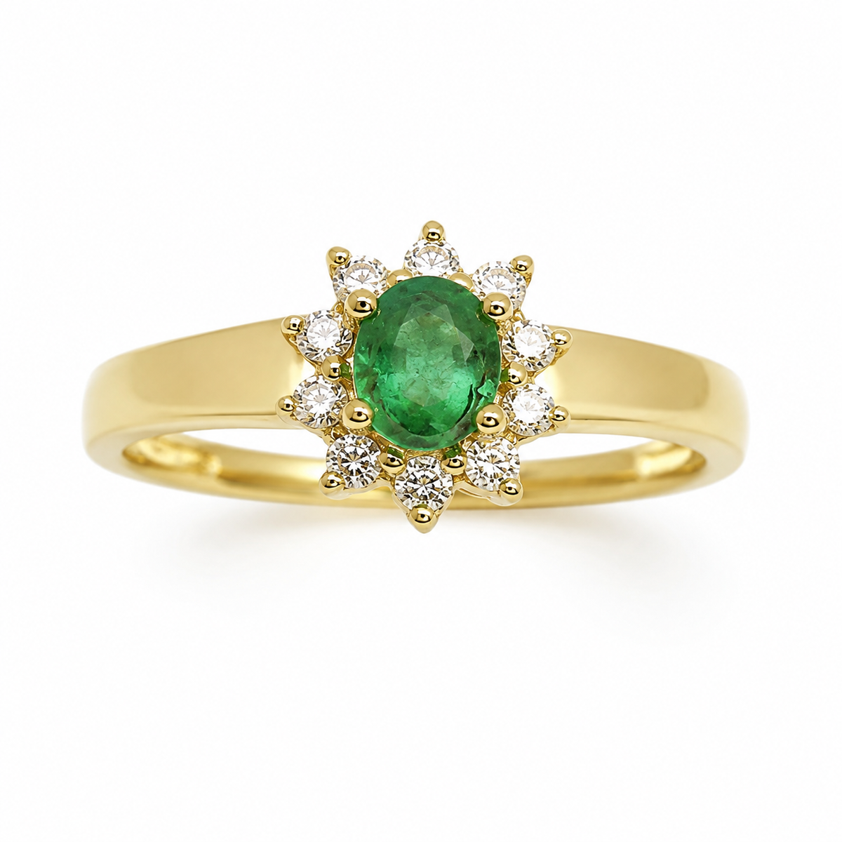 14KT.RING 0,14 W.SI+SMARAGD OVAL 4X5MM