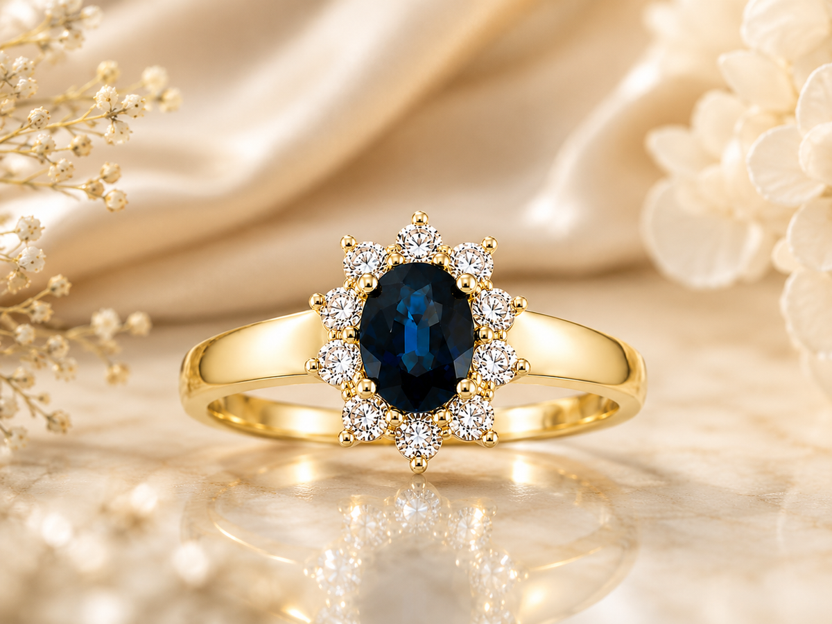 14KT.RING 0,58W.SI+SAFIR OVAL 5X7MM