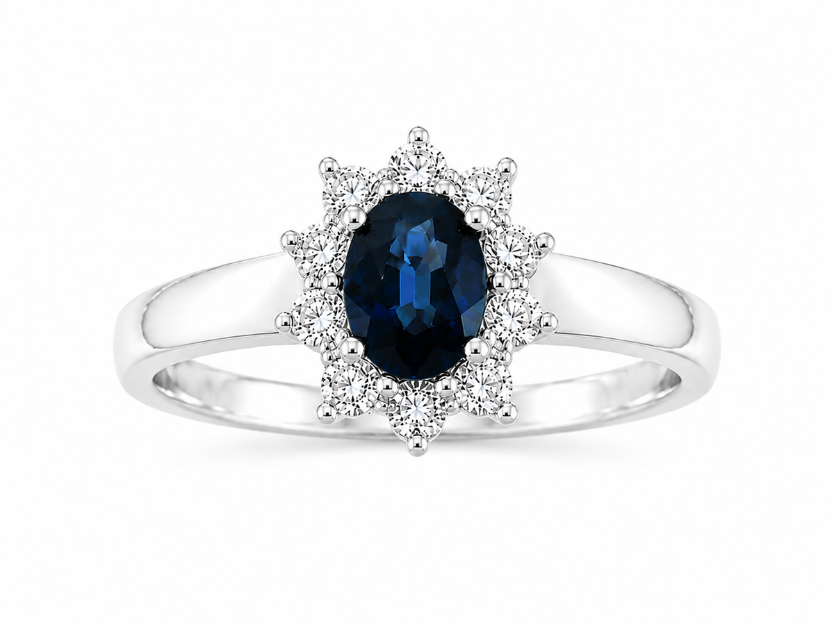 14KT.HV.RING 0,58W.SI+SAFIR OVAL 5X7MM